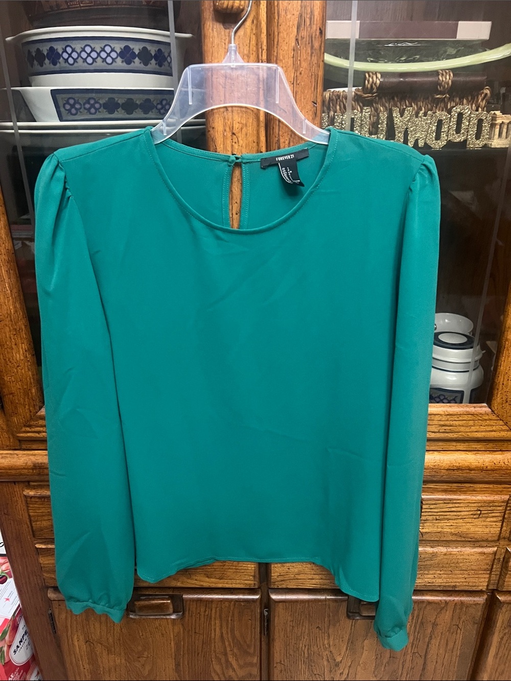 Forever 21 Teal Green Long-Sleeve  Blouse